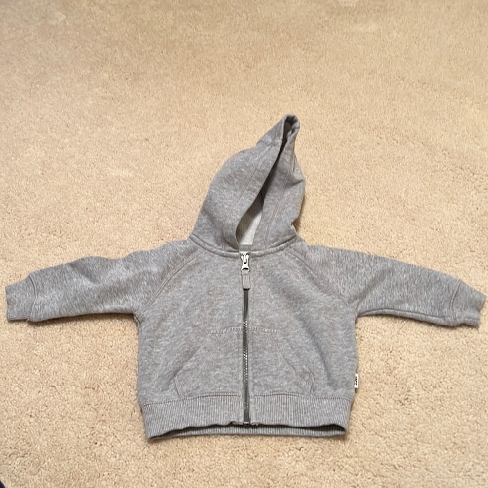 Gray hooded sweatshirt, 6 months